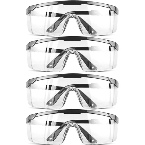 Safety GlassesClear Anti-Fog Goggles Over-Spec Glasses Protective Eye Wear Industrial Approved Wide-Vision(4 PACK)