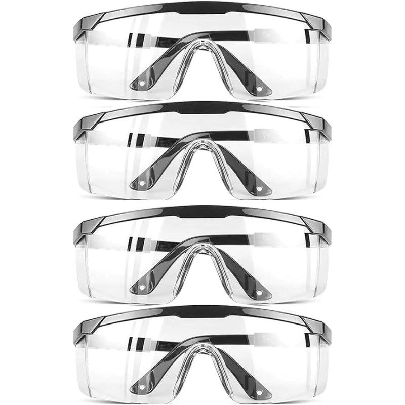 Safety GlassesClear Anti-Fog Goggles Over-Spec Glasses Protective Eye Wear Industrial Approved Wide-Vision(4 PACK)