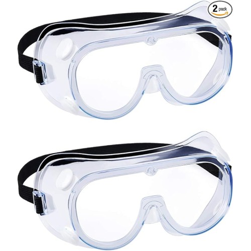 2 pack Safety Goggles, Adjustable,Lightweight Anti-Fog Protective Safety Glasses, Eye Protection, White